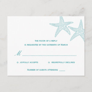 Cartão RSVP de Casamento de Starfish - Turquoise