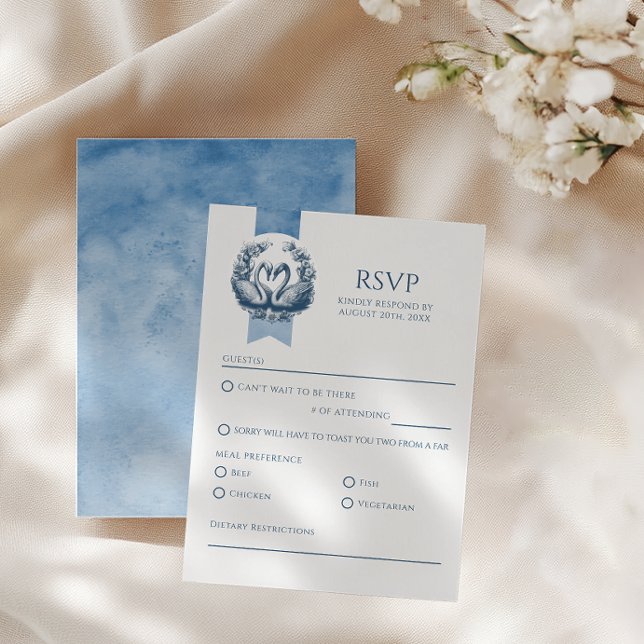 Cartão RSVP de Casamento de Swan Azul Dusty (RSVP Card)