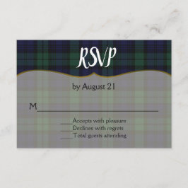 Cartão RSVP de Casamento de Tartan na moda Black W