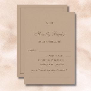 Cartão RSVP de Casamento de Taupe Moderno Monogram