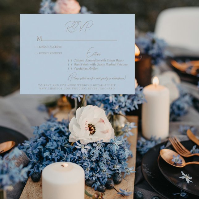 Cartão RSVP de Casamento de Texto Dourado Azul Sky (Criador carregado)