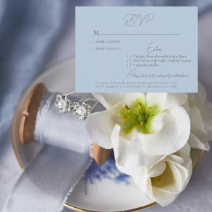 Cartão RSVP de Casamento de Texto Silver Azul Sky