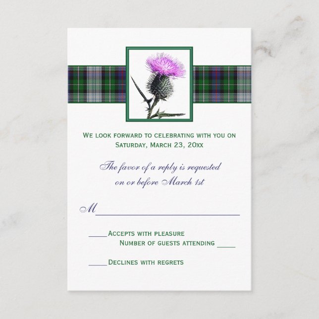 Cartão RSVP de Casamento de Tijolo Verde Roxo (Frente)