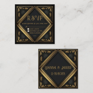 Cartão RSVP de Casamento de Veludo Negro Elegante