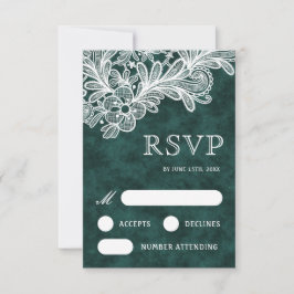 Cartão RSVP de Casamento de Veludo Verde de Lace B