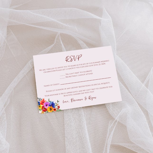 Cartão RSVP de Casamento de Verão Floral de Waterc (Criador carregado)