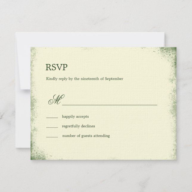 Cartão RSVP de Casamento de Vineyard Rustic - Verd (Frente)
