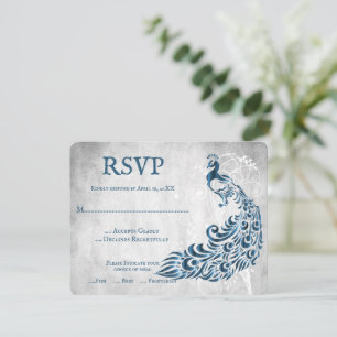 Cartão RSVP de Casamento de Vinha de Pavão Azul