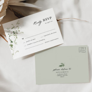 Cartão RSVP de Casamento de Vinha Verde Boho Botân