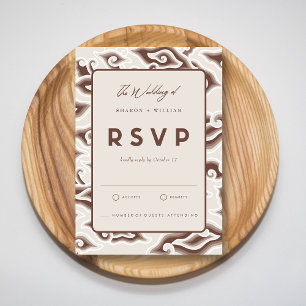 Cartão RSVP de Casamento de Vintage Brown Batik Pe