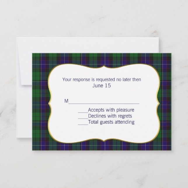 Cartão RSVP de Casamento de Xadrez Mitchell Tartan (Frente)