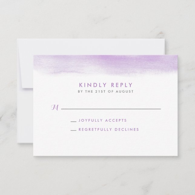 Cartão RSVP de Casamento Dip Watercolor Lilac (Frente)