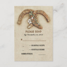 cartão RSVP de casamento do casal rustic burlap fe