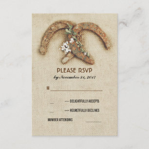 cartão RSVP de casamento do casal rustic burlap fe