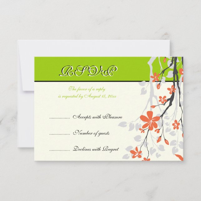Cartão RSVP de casamento do verde limão laranja (Frente)