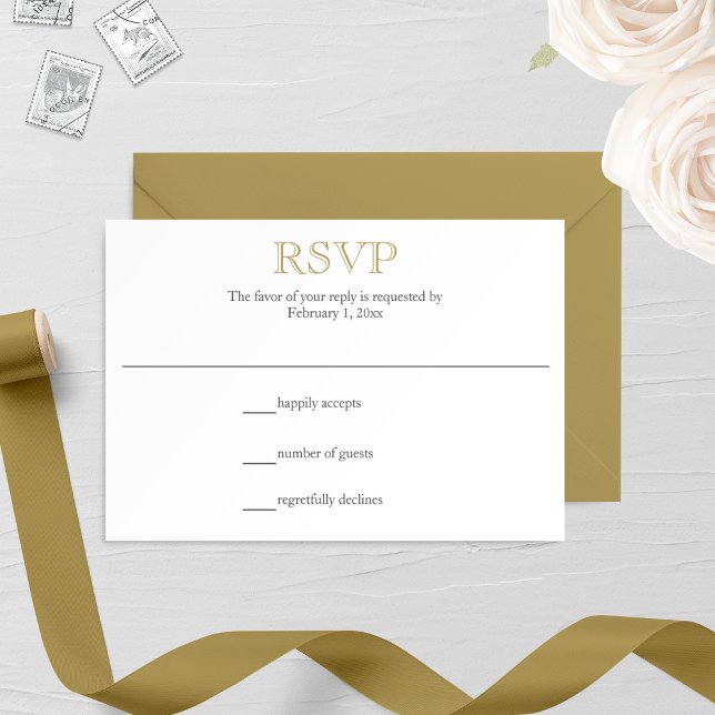 Cartão RSVP de Casamento Dourado antigo (Criador carregado)