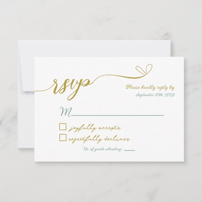 Cartão RSVP De Casamento Dourado E Verde (Frente)