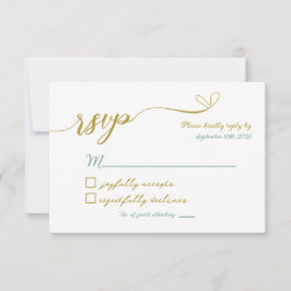 Cartão RSVP De Casamento Dourado E Verde