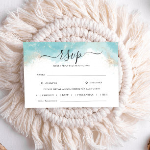 Cartão RSVP de Casamento Dourado Elegante Blue Wat