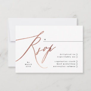 Cartão RSVP de Casamento Dourado Elegante de Rosa