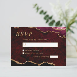 Cartão RSVP de Casamento Dourado Preto e Borgonha