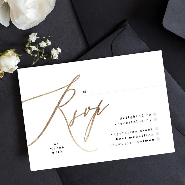 Cartão RSVP de Casamento Dourado Simples Elegante  (Criador carregado)