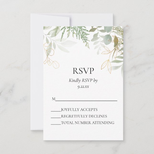 Cartão RSVP de Casamento Dourado Watercolor Greene (Frente)