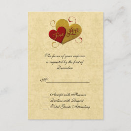 Cartão RSVP de Casamento Duplo Vermelho e Dourado