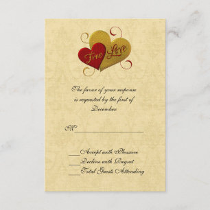 Cartão RSVP de Casamento Duplo Vermelho e Dourado