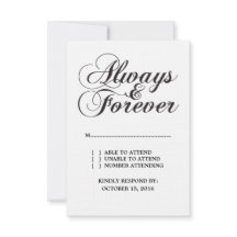 Cartão RSVP de Casamento Ebony Always & Forever