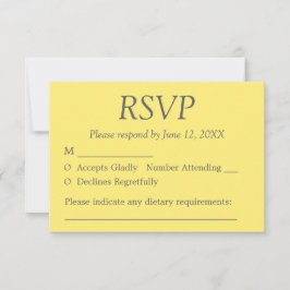 Cartão RSVP de Casamento Elegante de Cinza Amarela