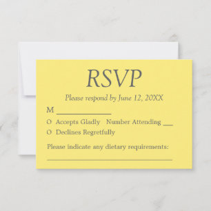 Cartão RSVP de Casamento Elegante de Cinza Amarela