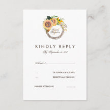 Cartão RSVP de Casamento Elegante de Girassol