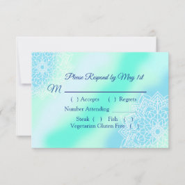 Cartão RSVP de Casamento Elegante de Mandala Azul 