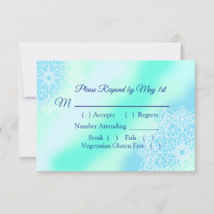 Cartão RSVP de Casamento Elegante de Mandala Azul