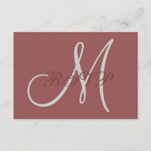 Cartão RSVP de Casamento Elegante de Marsala com M