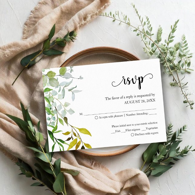 Cartão RSVP de Casamento Elegante Eucalyptus Elega (Criador carregado)