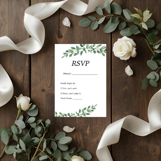 Cartão RSVP de Casamento Elegante Eucalyptus Green (Criador carregado)