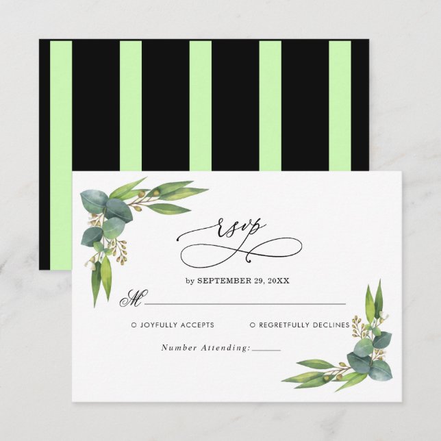 Cartão RSVP de Casamento Elegante Eucalyptus verde (Frente/Verso)