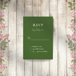 Cartão rsvp de casamento elegante verde-floresta