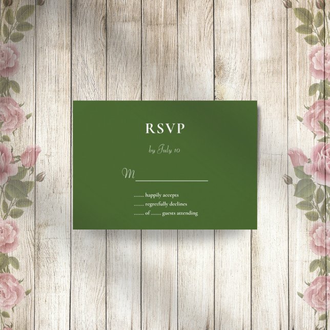 Cartão rsvp de casamento elegante verde-floresta (Criador carregado)