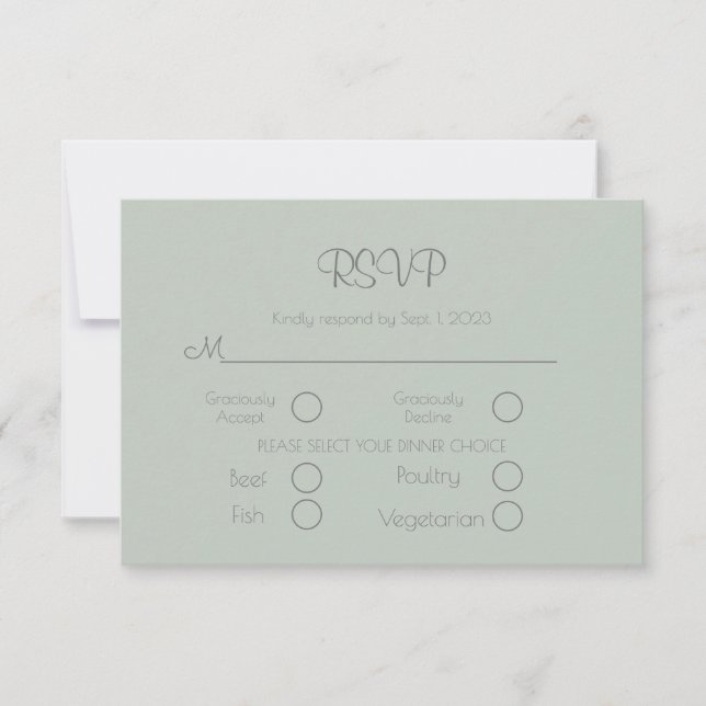 Cartão RSVP de Casamento Elegante Verde Sage (Frente)