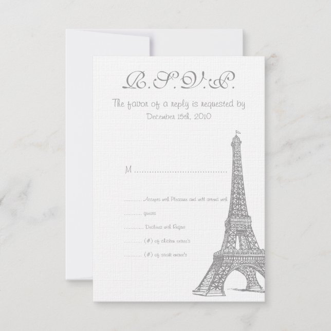 Cartão RSVP de Casamento em Paris (Frente)