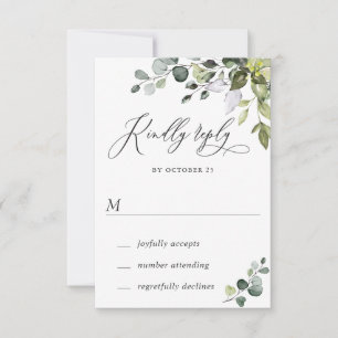 Cartão RSVP de Casamento Eucalyptus Greenery Water