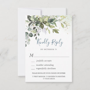 Cartão RSVP de Casamento Eucalyptus Greenery Water
