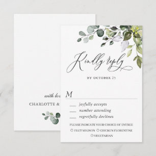 Cartão RSVP de Casamento Eucalyptus Greenery Water