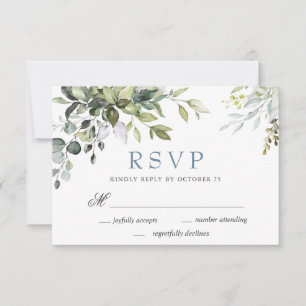 Cartão RSVP de Casamento Eucalyptus Greenery Water