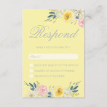 Cartão RSVP de Casamento Floral Amarelo