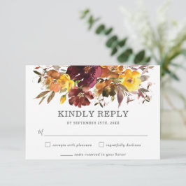 Cartão RSVP de Casamento Floral Amarelo Rustico Bu