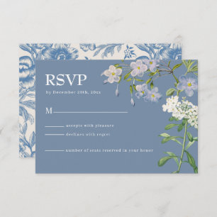Cartão RSVP de Casamento Floral Azul e Branco Mode